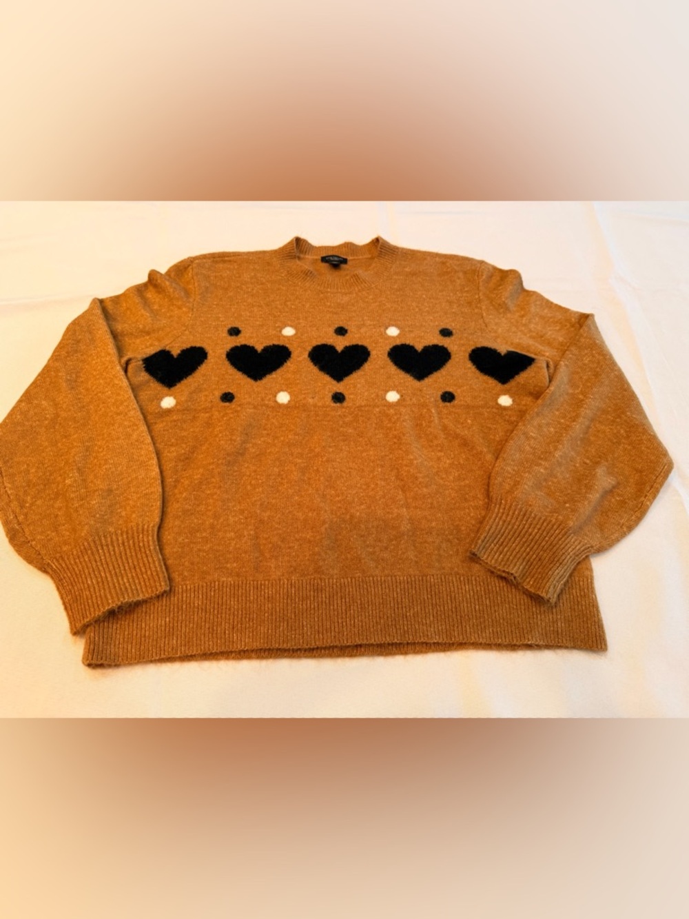 Ann Taylor Factory Brown Crewneck Sweater with Black Heart Motif Size Medium
